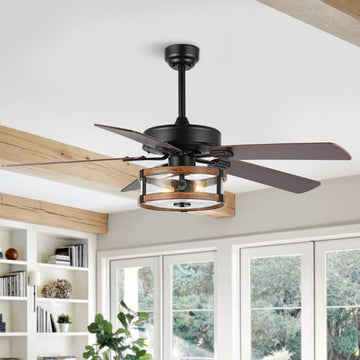 Joanna 52" Rustic Industrial Iron/Wood/Seeded Glass Mobile-App/Remote-Controlled LED Ceiling Fan - JONATHAN Y
